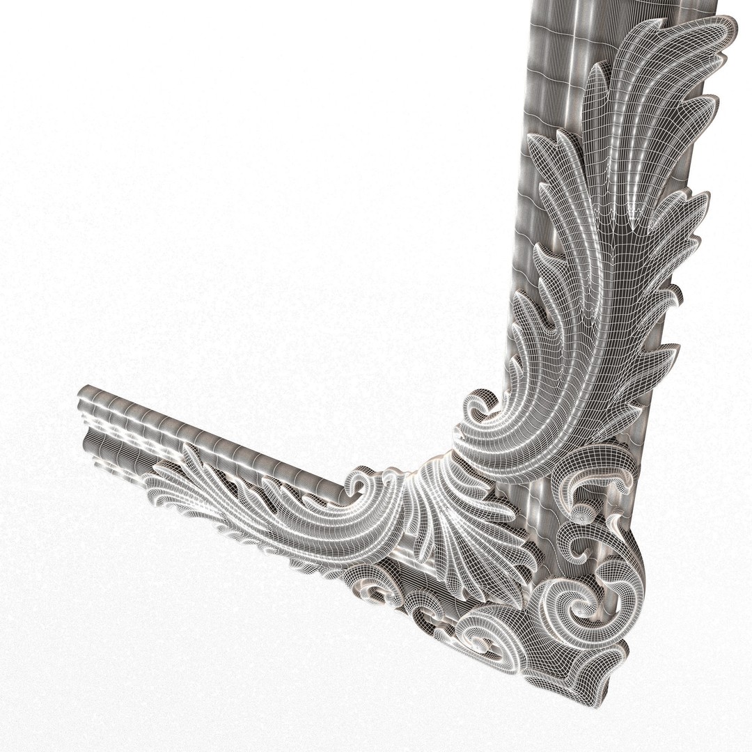 Corner Carved Plaster Molding 3D Model – Low Poly Architectural Decoration, FBX, OBJ - View 10
