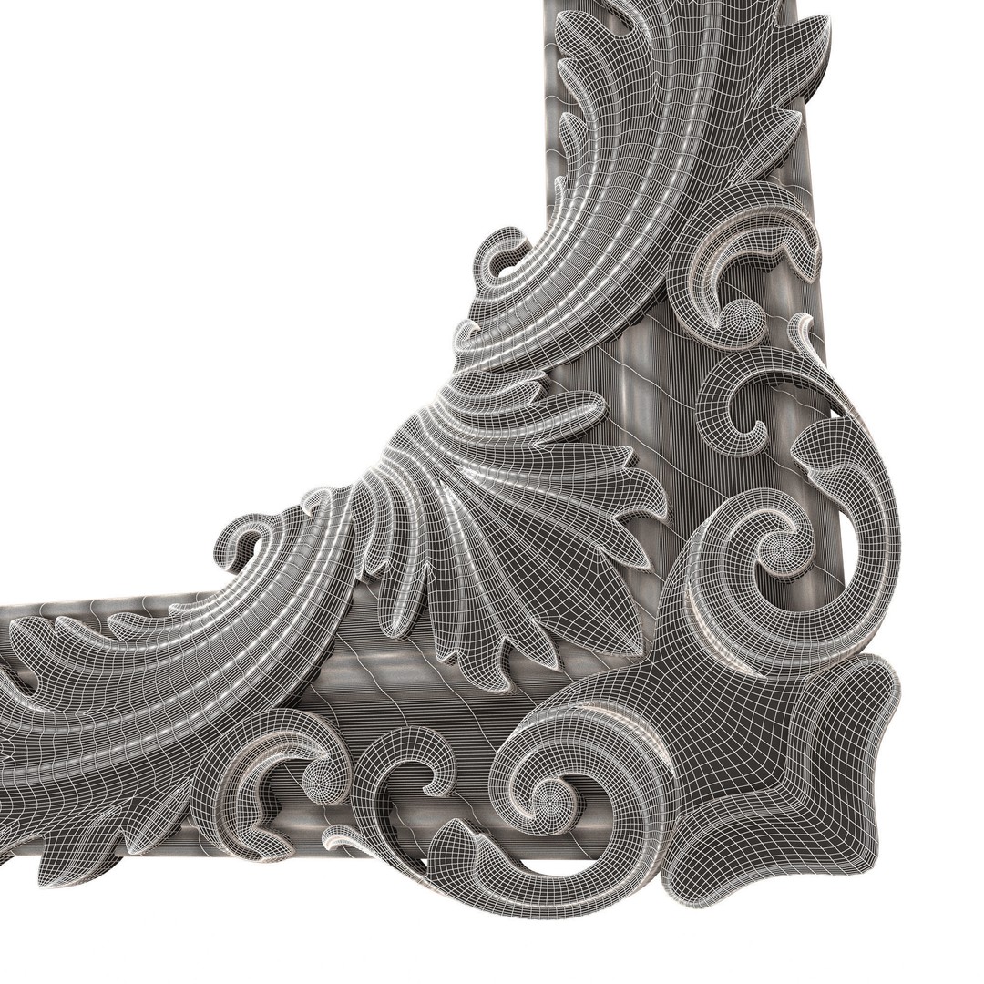 Corner Carved Plaster Molding 3D Model – Low Poly Architectural Decoration, FBX, OBJ - View 12
