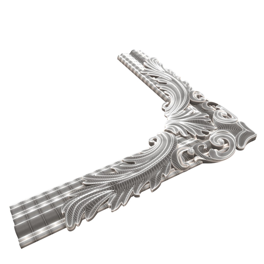 Corner Carved Plaster Molding 3D Model – Low Poly Architectural Decoration, FBX, OBJ - View 13