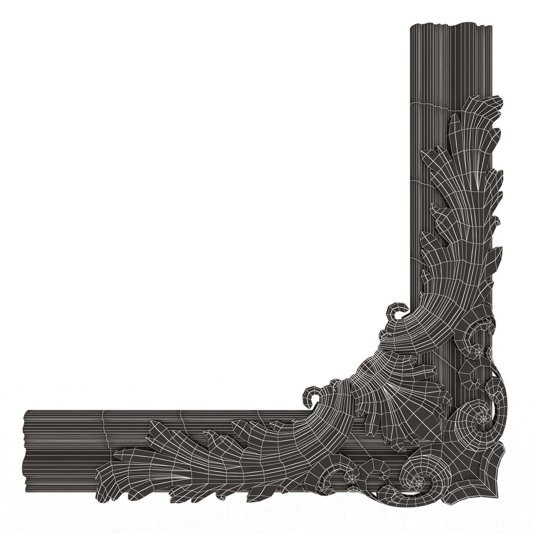 Corner Carved Plaster Molding 3D Model – Low Poly Architectural Decoration, FBX, OBJ - View 14