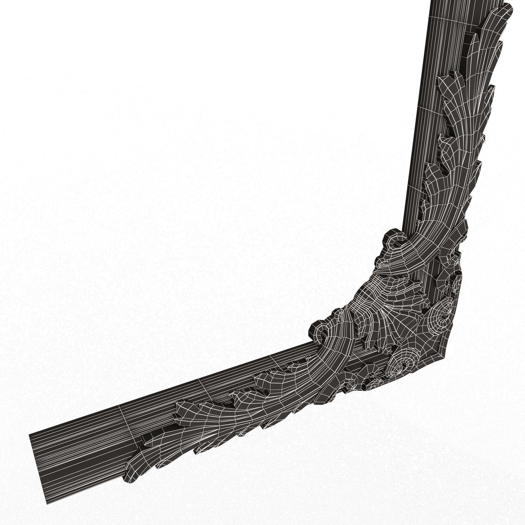 Corner Carved Plaster Molding 3D Model – Low Poly Architectural Decoration, FBX, OBJ - View 15