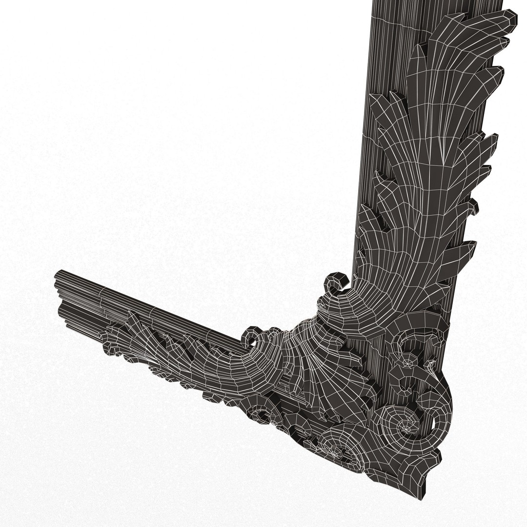 Corner Carved Plaster Molding 3D Model – Low Poly Architectural Decoration, FBX, OBJ - View 16