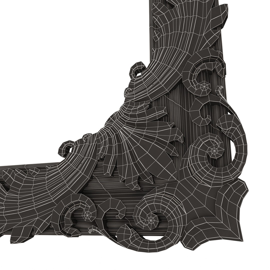 Corner Carved Plaster Molding 3D Model – Low Poly Architectural Decoration, FBX, OBJ - View 18