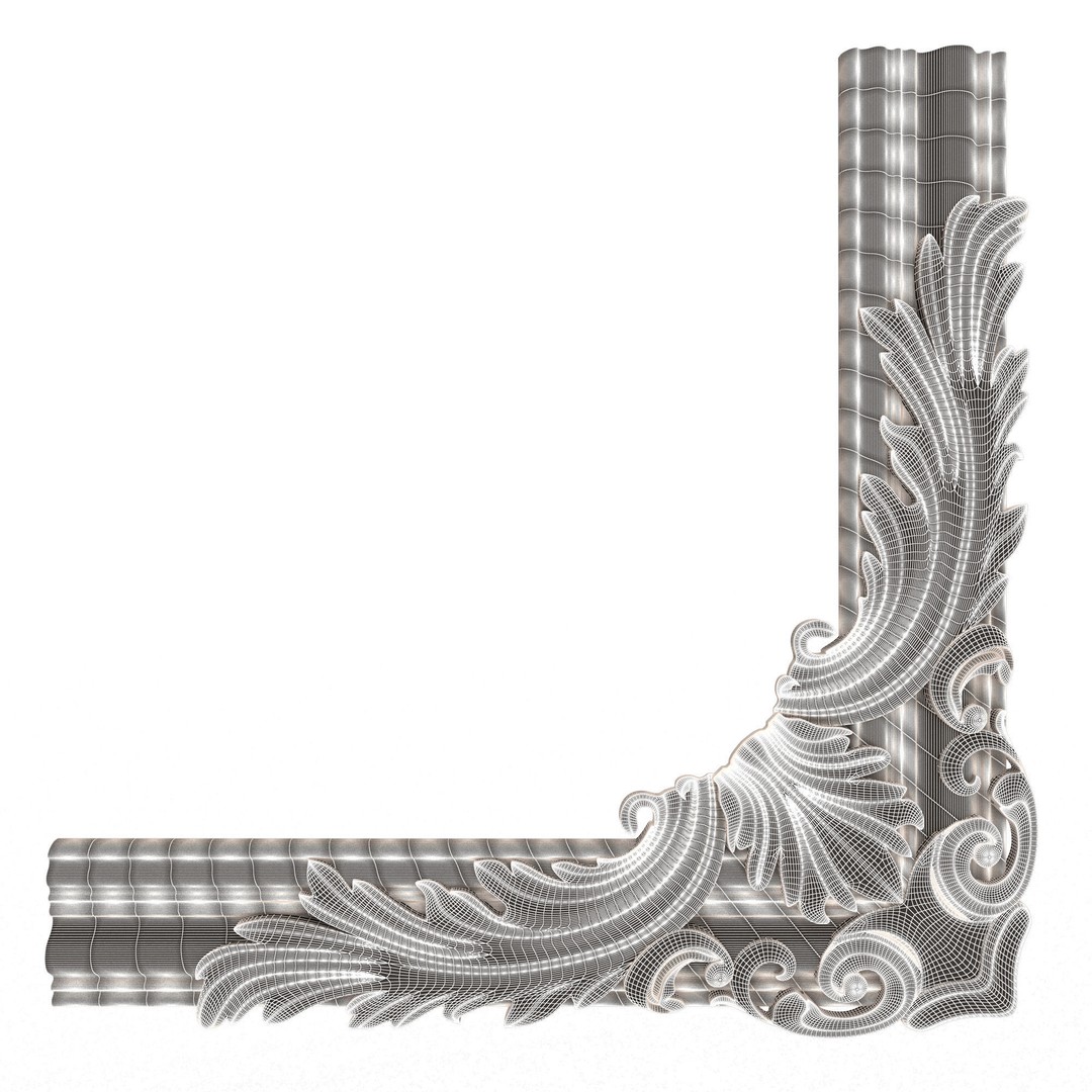 Corner Carved Plaster Molding 3D Model – Low Poly Architectural Decoration, FBX, OBJ - View 8