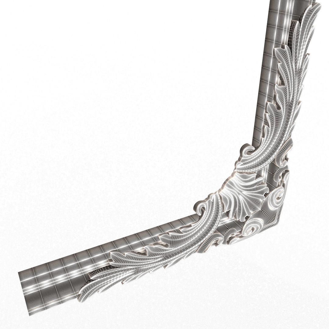 Corner Carved Plaster Molding 3D Model – Low Poly Architectural Decoration, FBX, OBJ - View 9