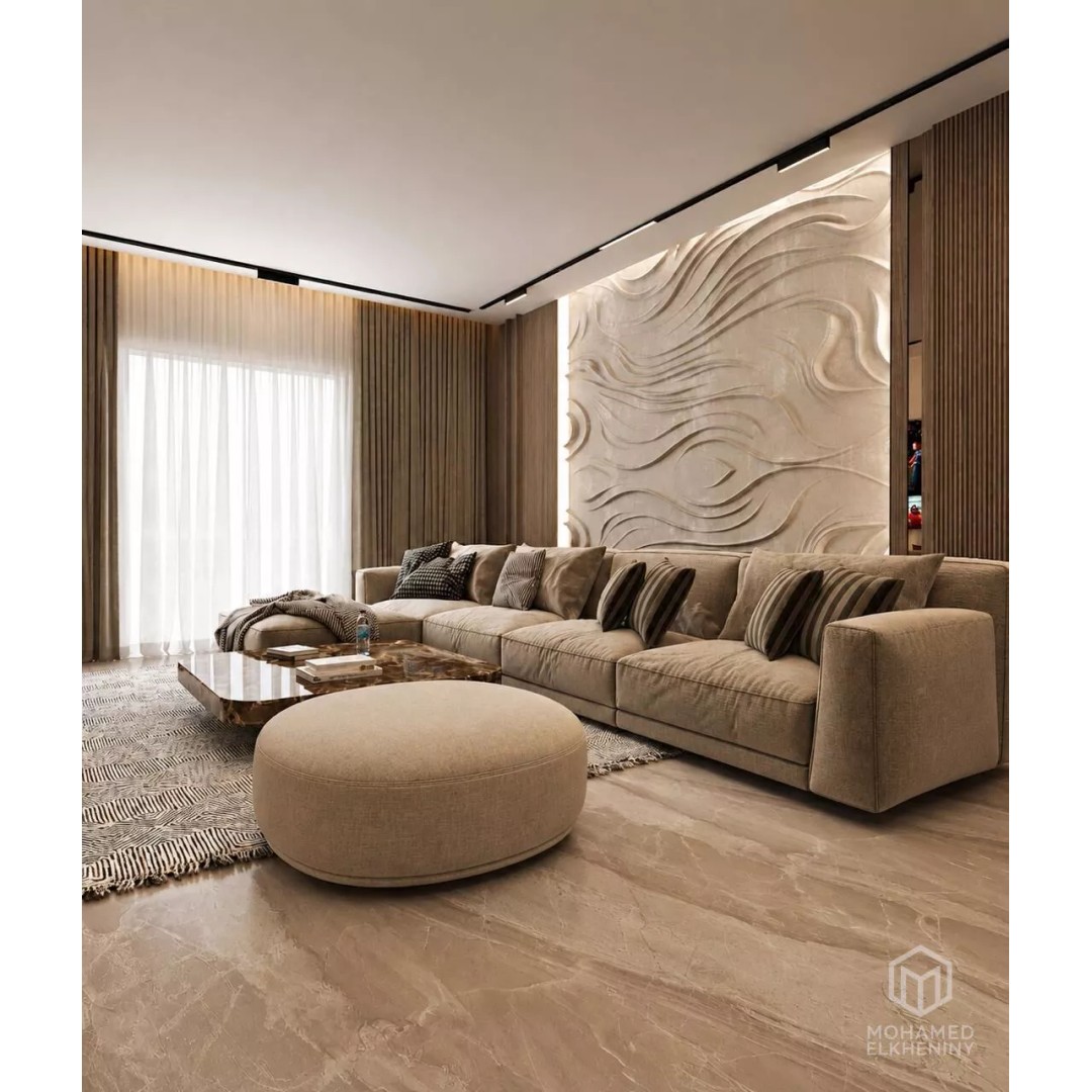 Organic Wavy Decor Relief Mural 3D Model – Abstract CNC Art, STL, FBX, OBJ - View 3