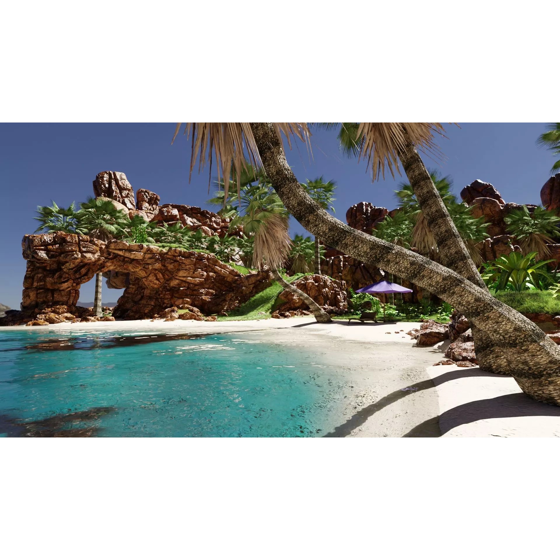 Tropical Beach Scene - Game-Ready 3D Model - View 2
