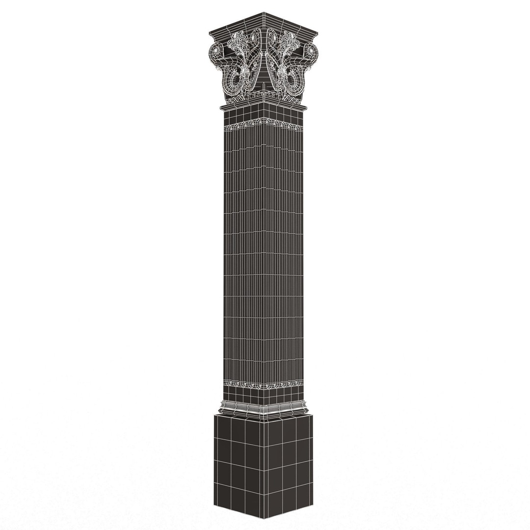 Column Capital 3D Model – Low Poly Architectural Decoration, FBX, OBJ - View 14