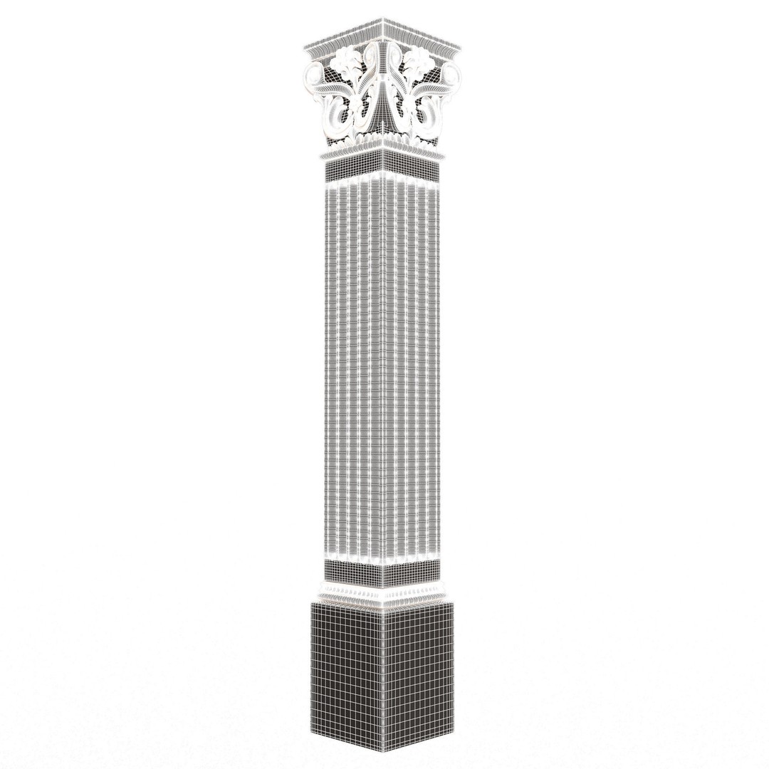 Column Capital 3D Model – Low Poly Architectural Decoration, FBX, OBJ - View 8