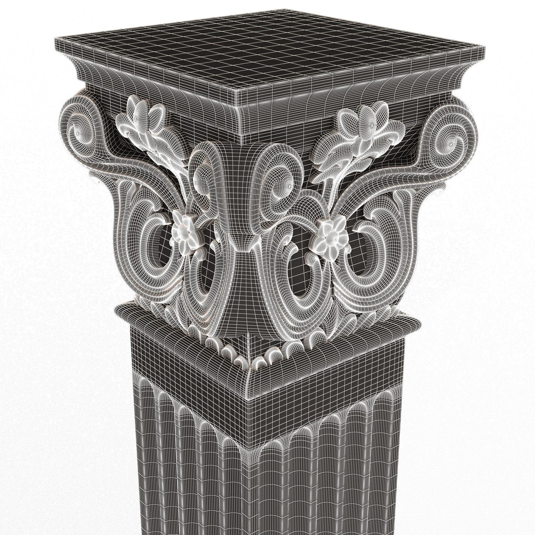Column Capital 3D Model – Low Poly Architectural Decoration, FBX, OBJ - View 9