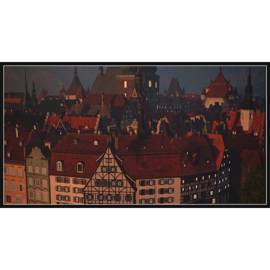 Old European Town 3D Model – Low Poly Architectural Asset, FBX/OBJ - View 4