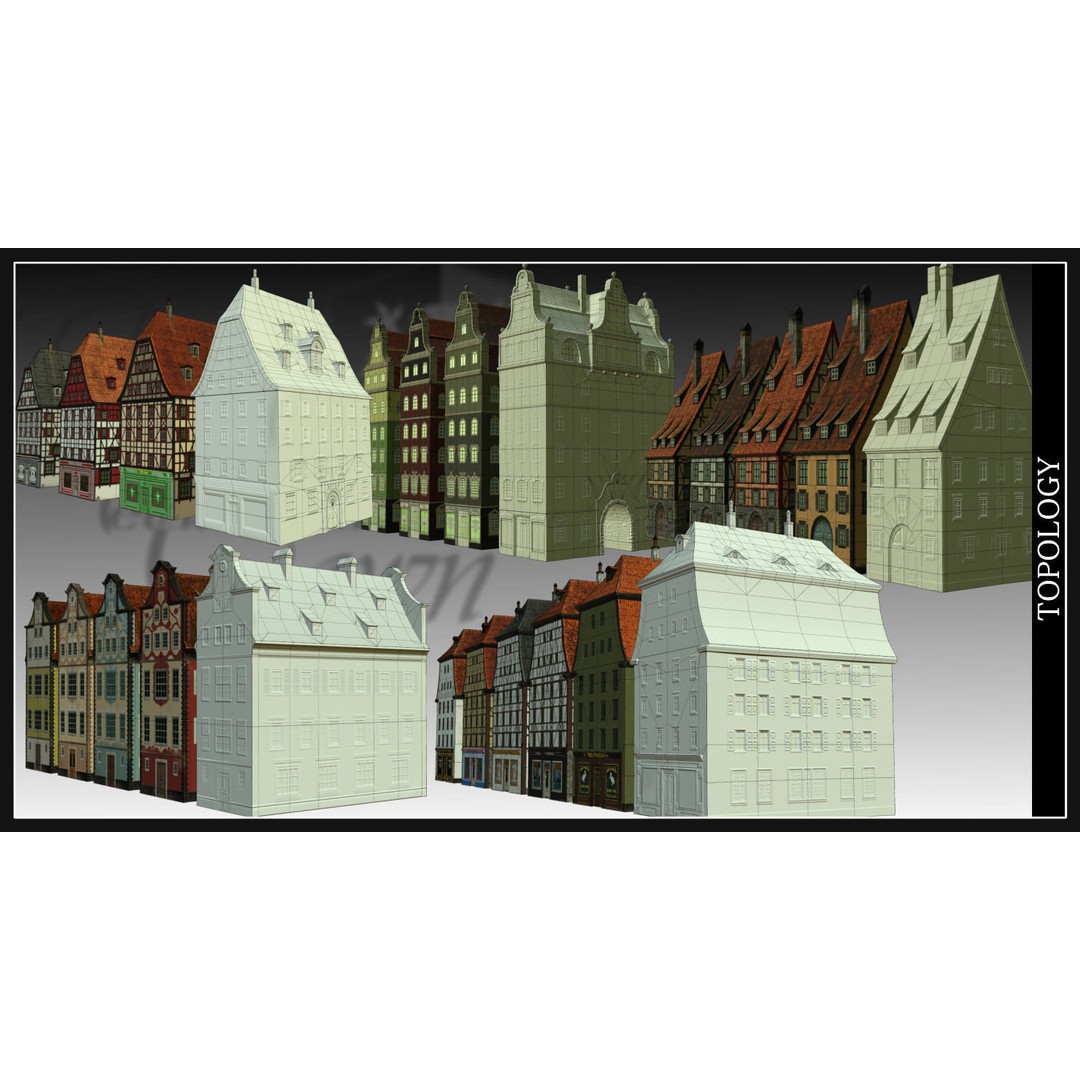 Old European Town 3D Model – Low Poly Architectural Asset, FBX/OBJ - View 66
