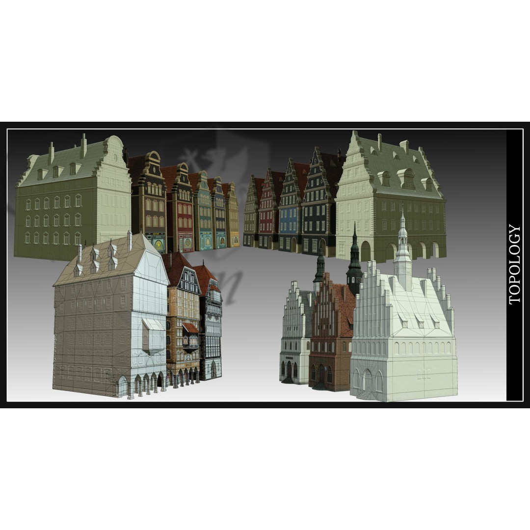 Old European Town 3D Model – Low Poly Architectural Asset, FBX/OBJ - View 67