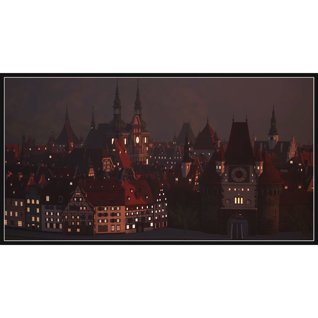 Old European Town 3D Model – Low Poly Architectural Asset, FBX/OBJ - View 7