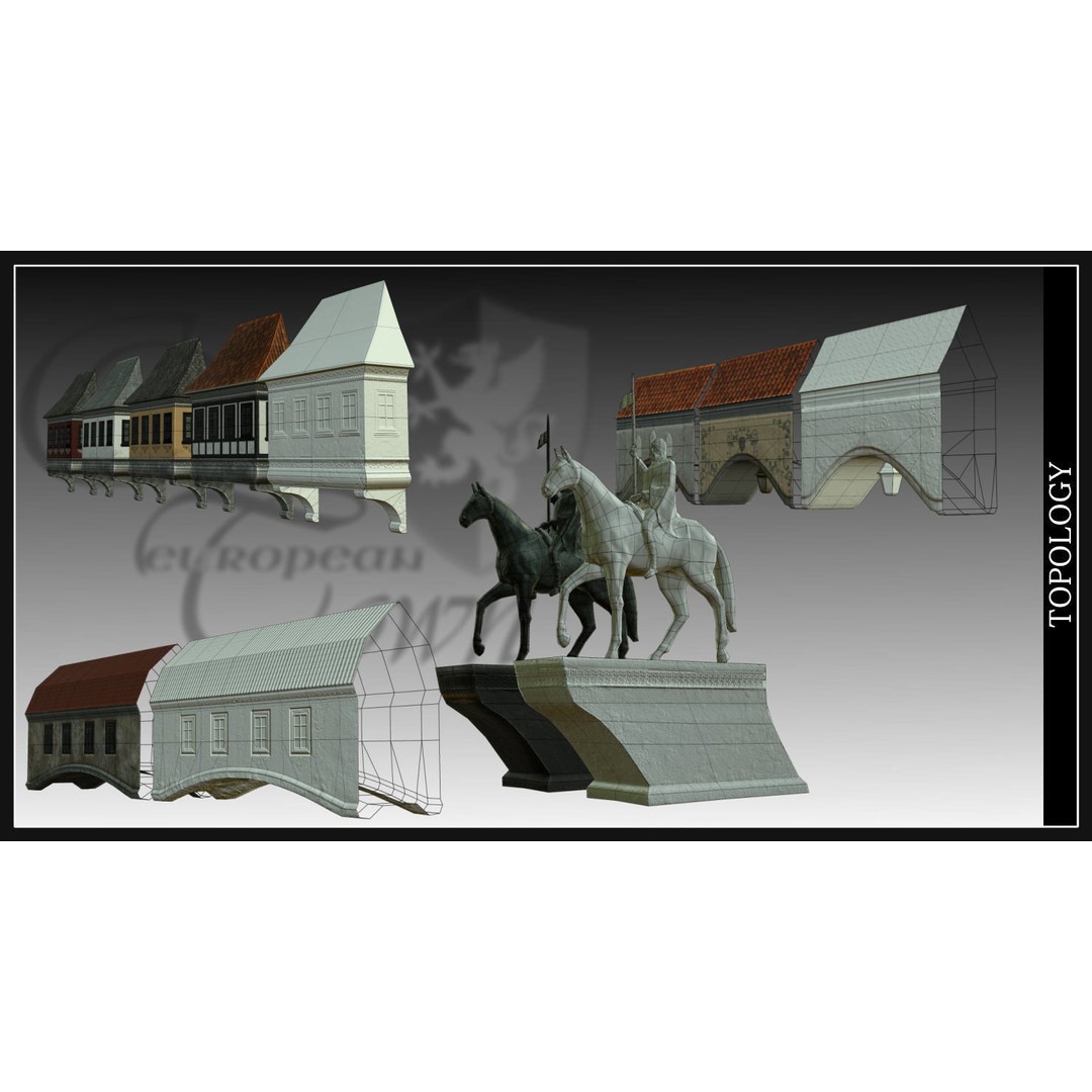 Old European Town 3D Model – Low Poly Architectural Asset, FBX/OBJ - View 73