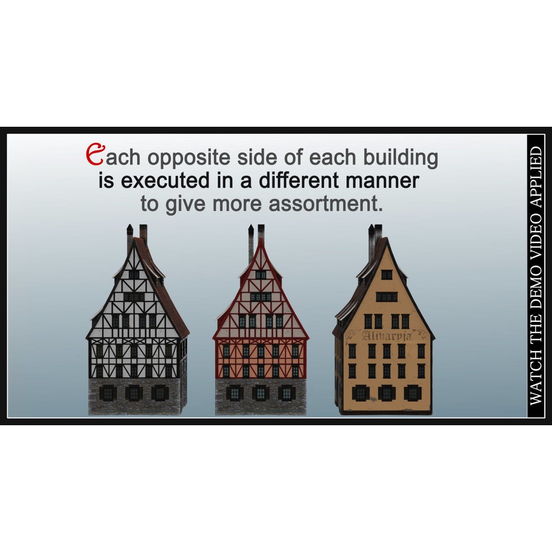 Old European Town 3D Model – Low Poly Architectural Asset, FBX/OBJ - View 78