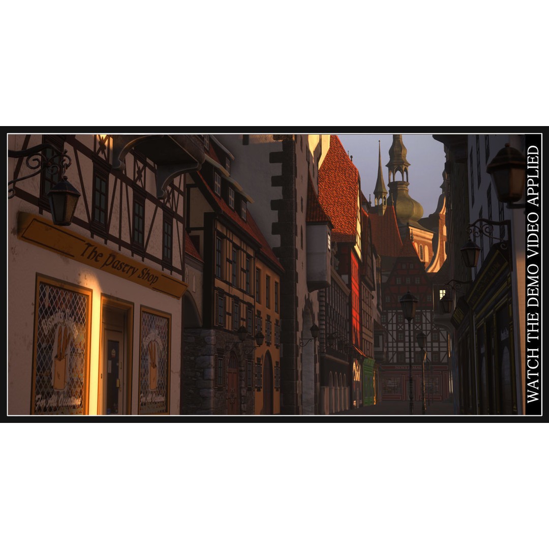 Old European Town 3D Model – Low Poly Architectural Asset, FBX/OBJ - View 8