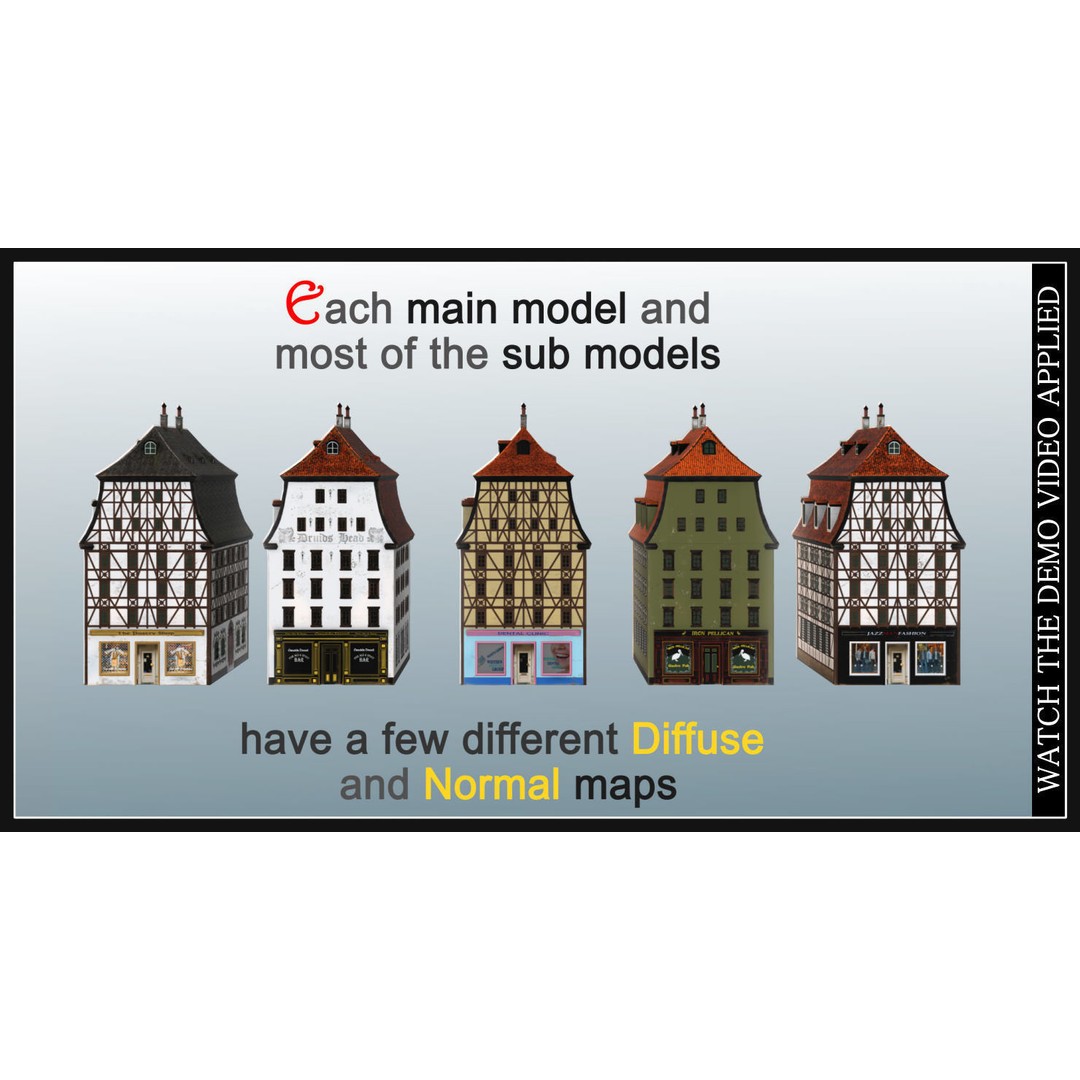 Old European Town 3D Model – Low Poly Architectural Asset, FBX/OBJ - View 82