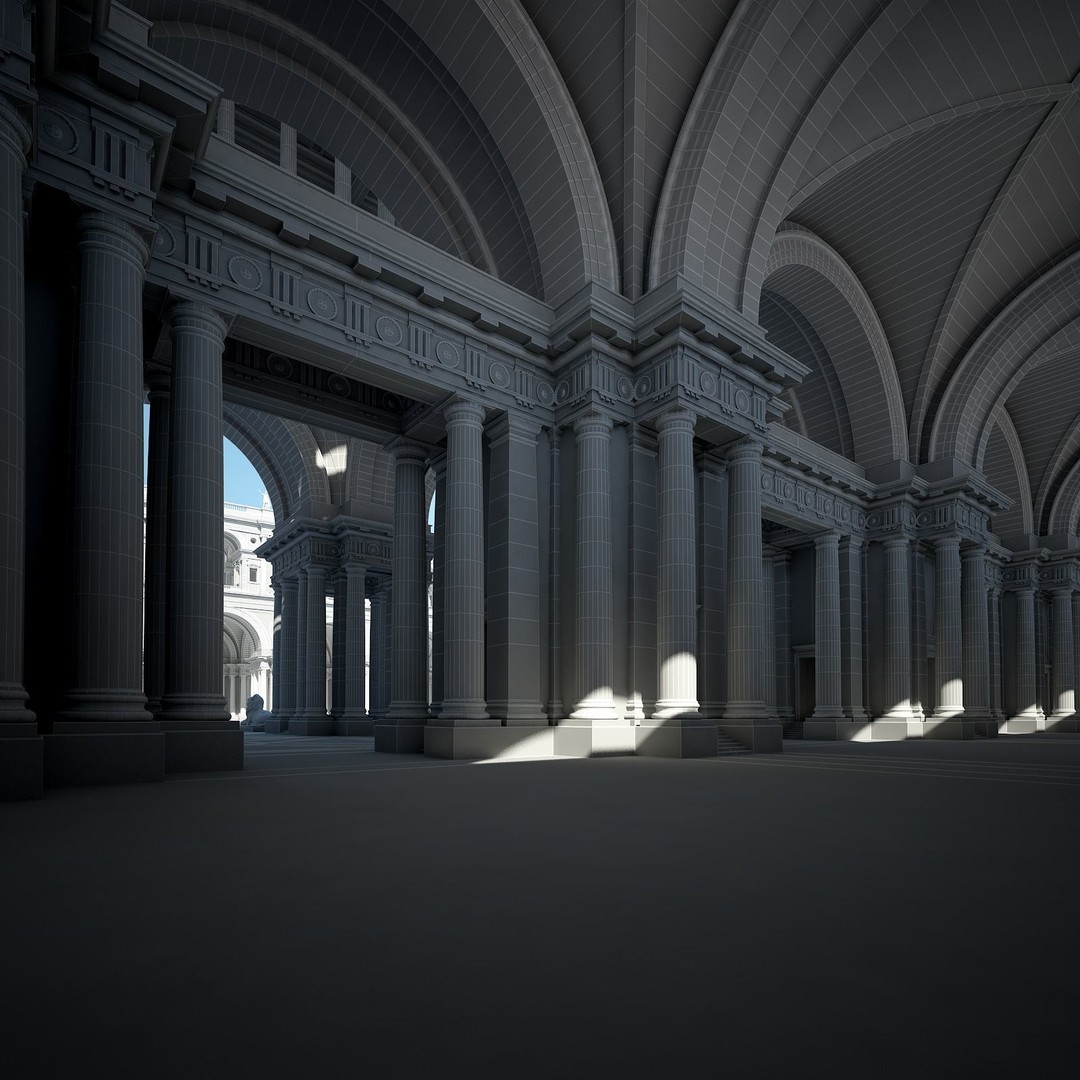 Ancient Temple Courtyard 3D Model – High Detail, V-Ray Ready