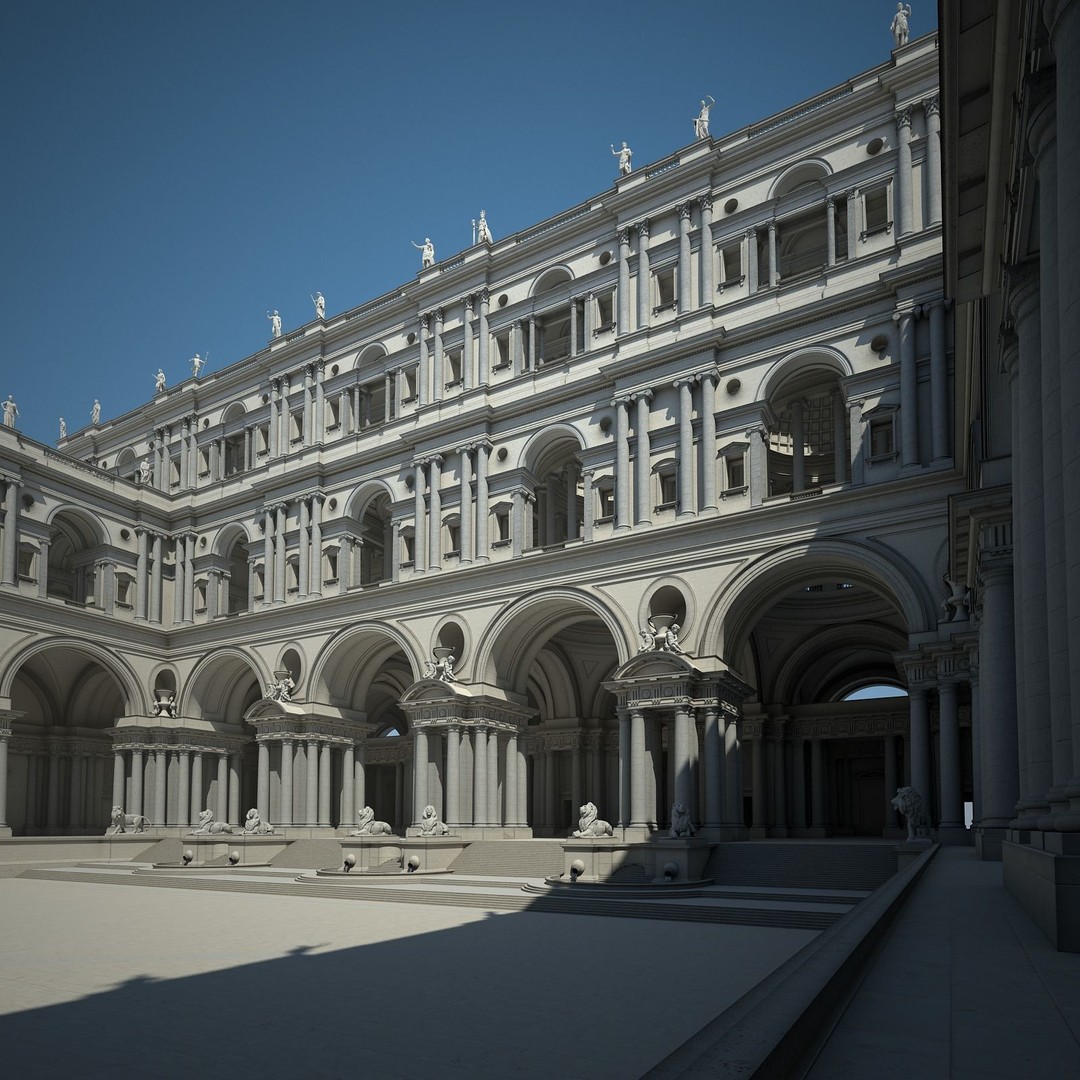 Ancient Temple Courtyard 3D Model – High Detail, V-Ray Ready - View 10