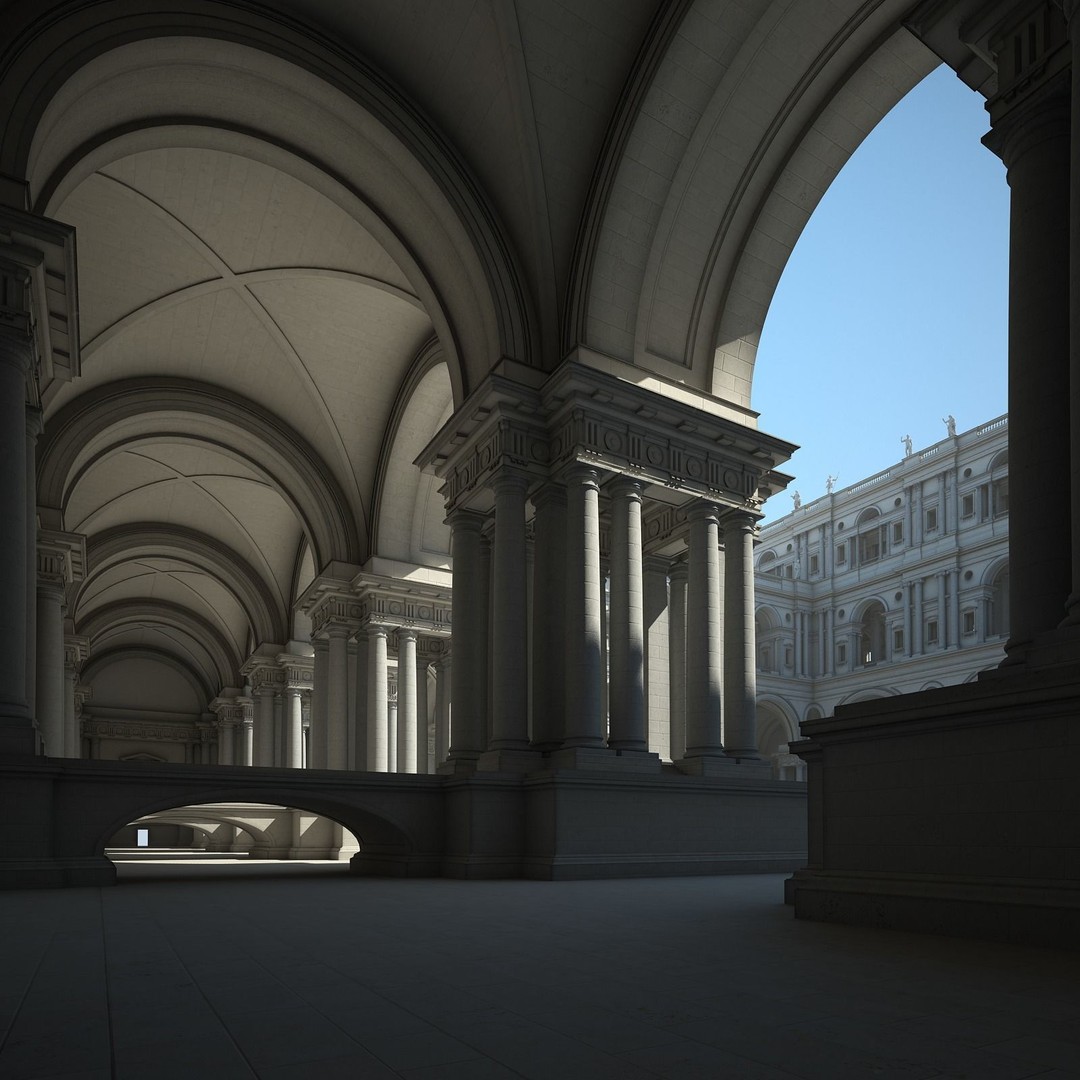 Ancient Temple Courtyard 3D Model – High Detail, V-Ray Ready - View 12