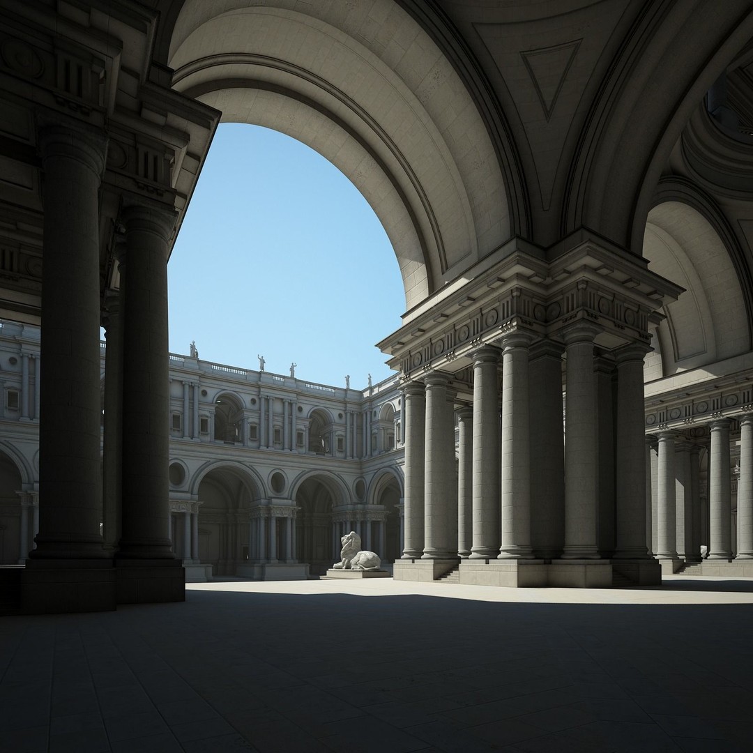 Ancient Temple Courtyard 3D Model – High Detail, V-Ray Ready - View 17