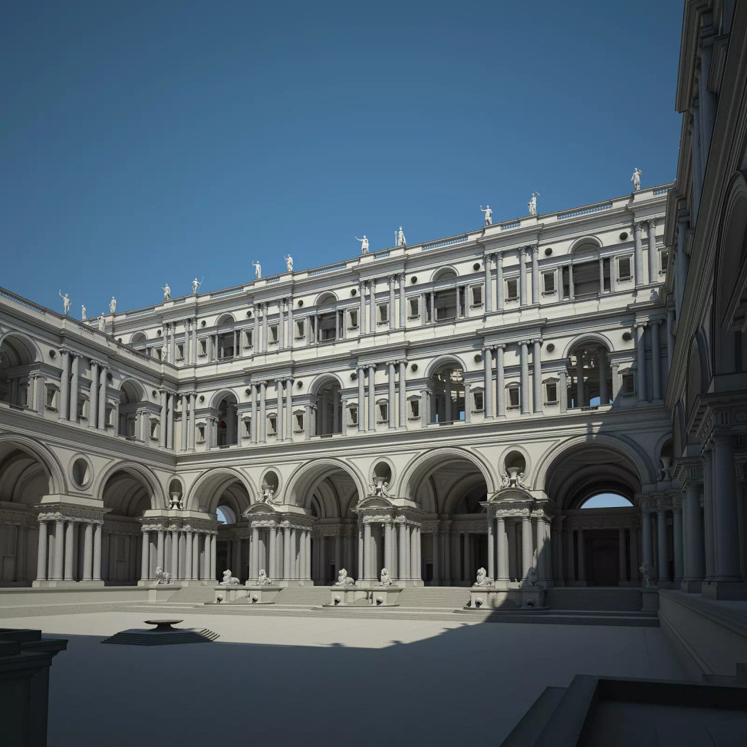 Ancient Temple Courtyard 3D Model – High Detail, V-Ray Ready - View 2