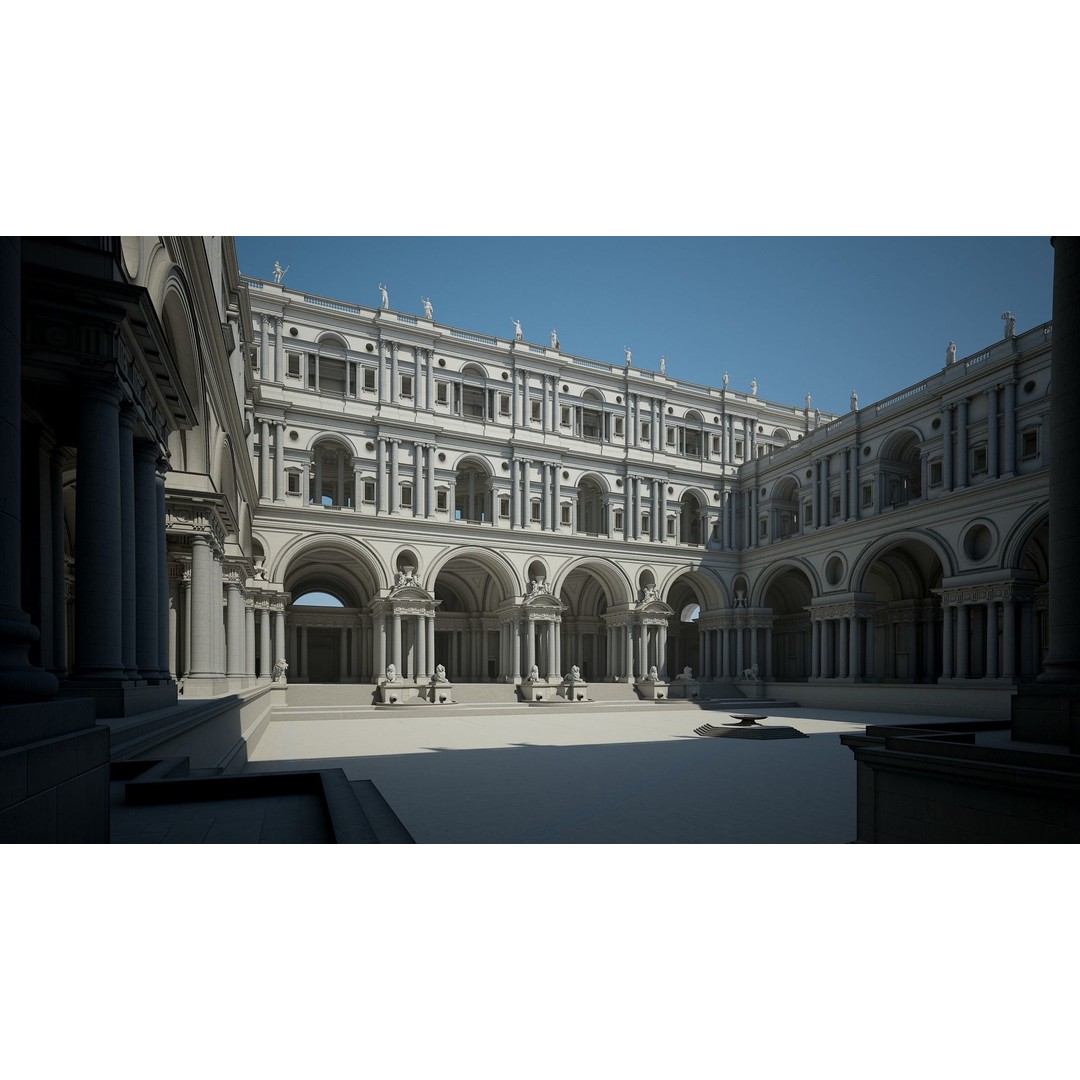 Ancient Temple Courtyard 3D Model – High Detail, V-Ray Ready - View 3