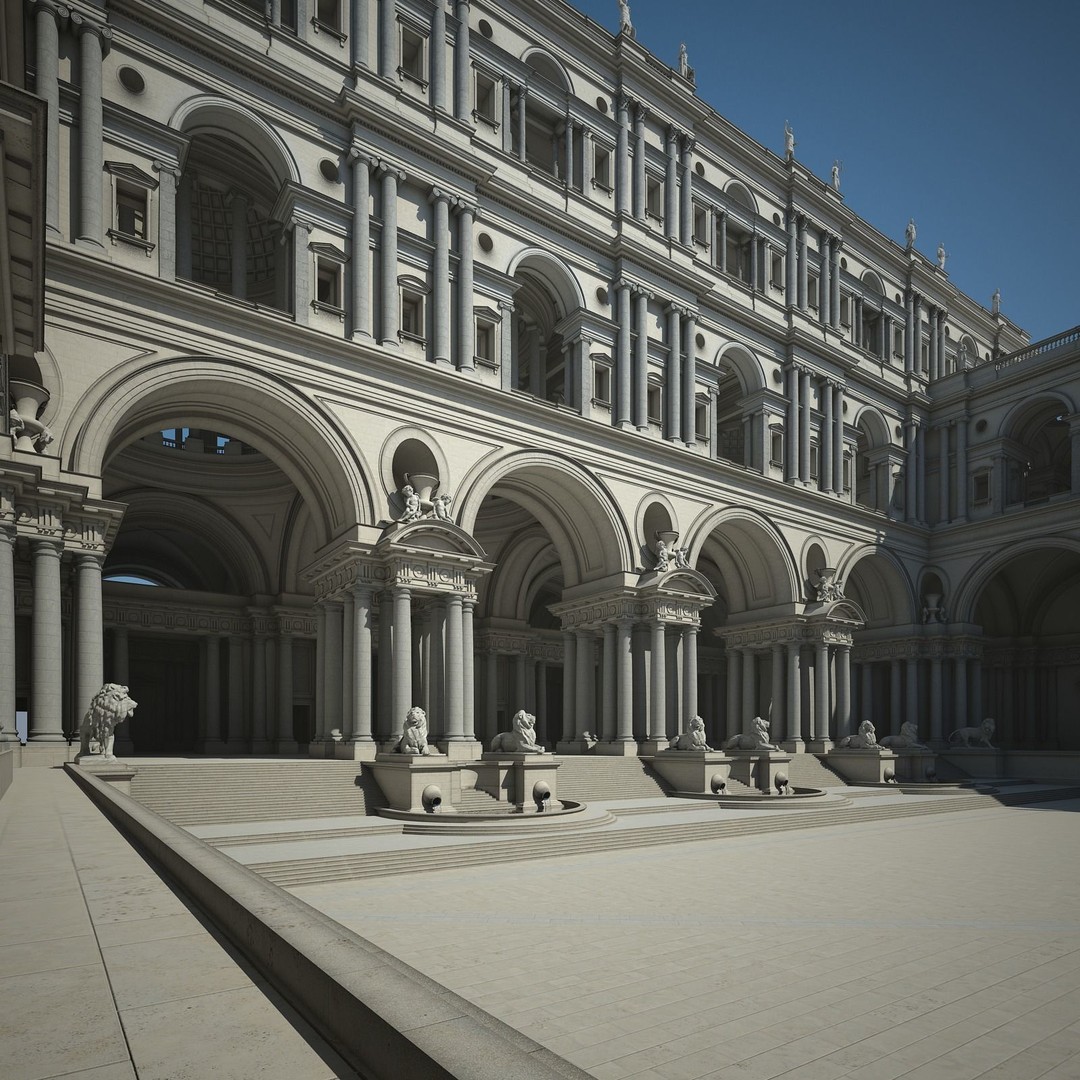 Ancient Temple Courtyard 3D Model – High Detail, V-Ray Ready - View 32