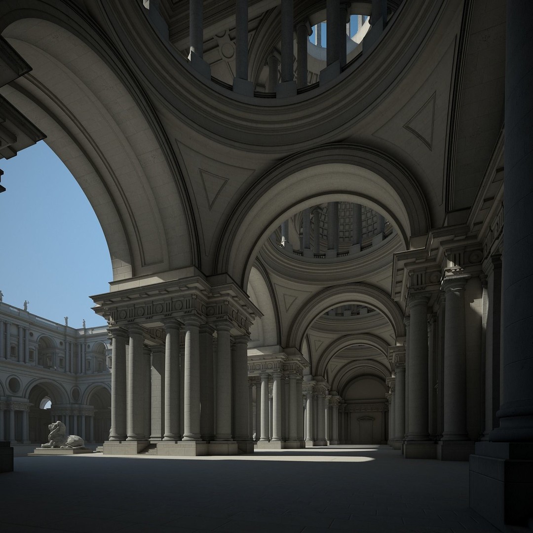 Ancient Temple Courtyard 3D Model – High Detail, V-Ray Ready - View 34