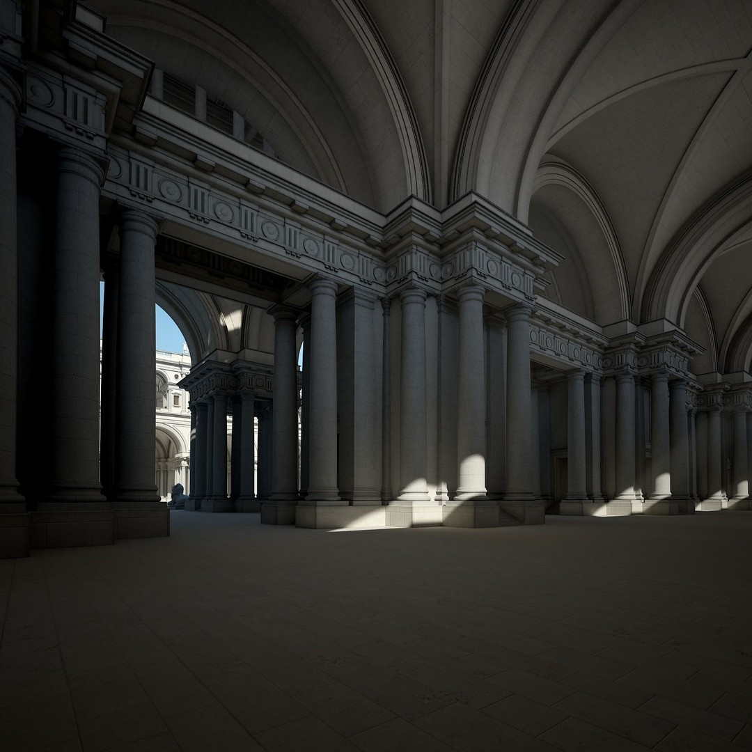 Ancient Temple Courtyard 3D Model – High Detail, V-Ray Ready - View 4
