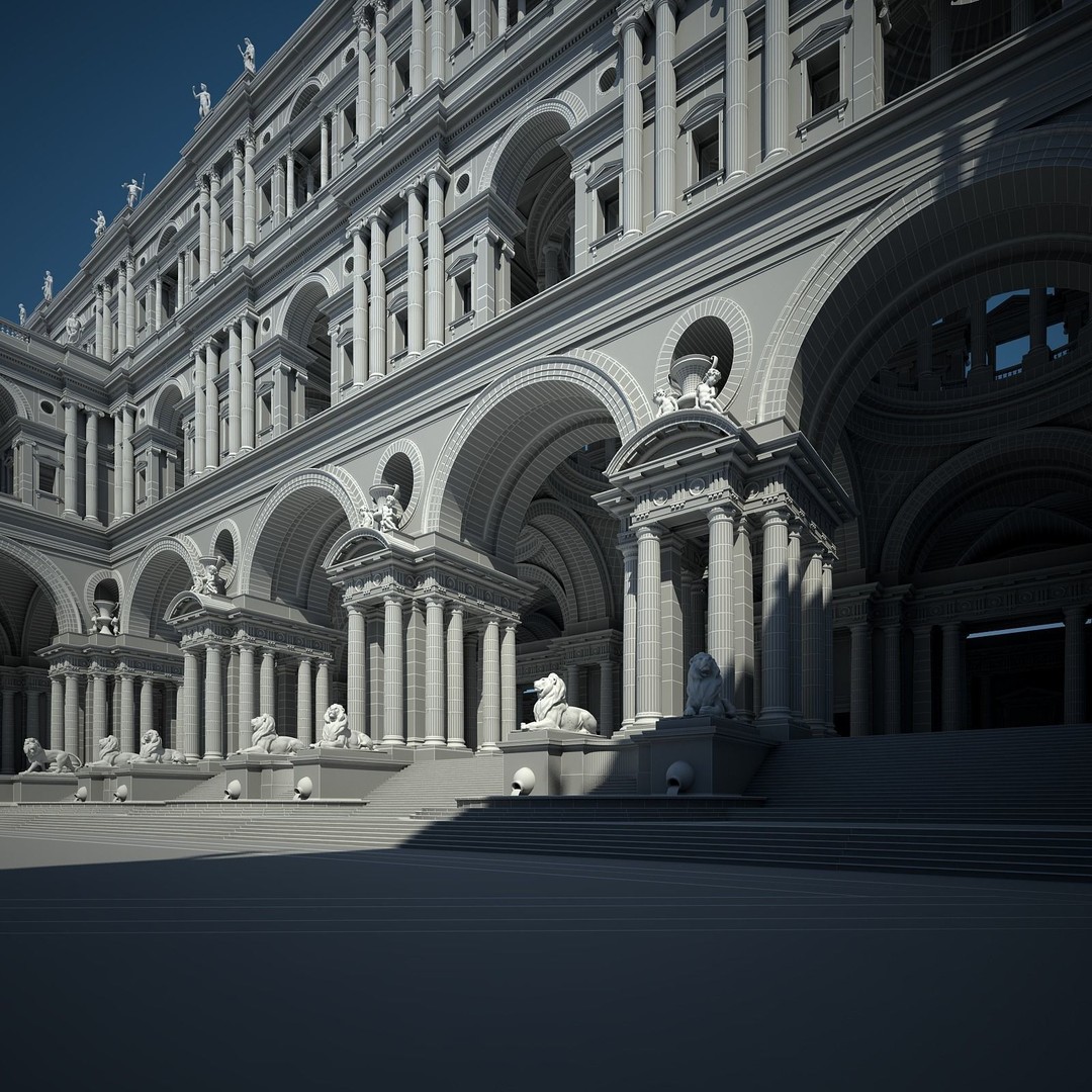 Ancient Temple Courtyard 3D Model – High Detail, V-Ray Ready - View 60