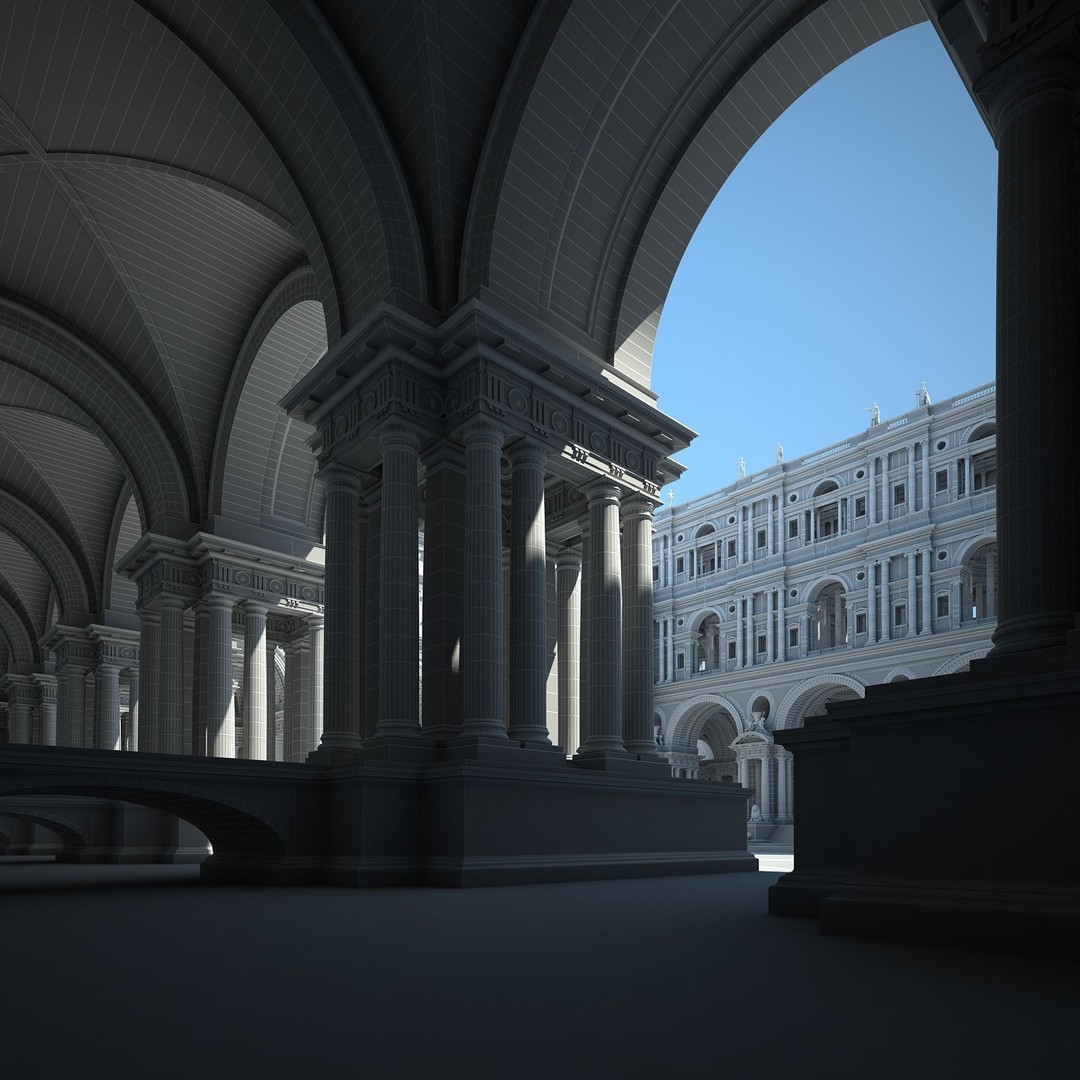 Ancient Temple Courtyard 3D Model – High Detail, V-Ray Ready - View 68