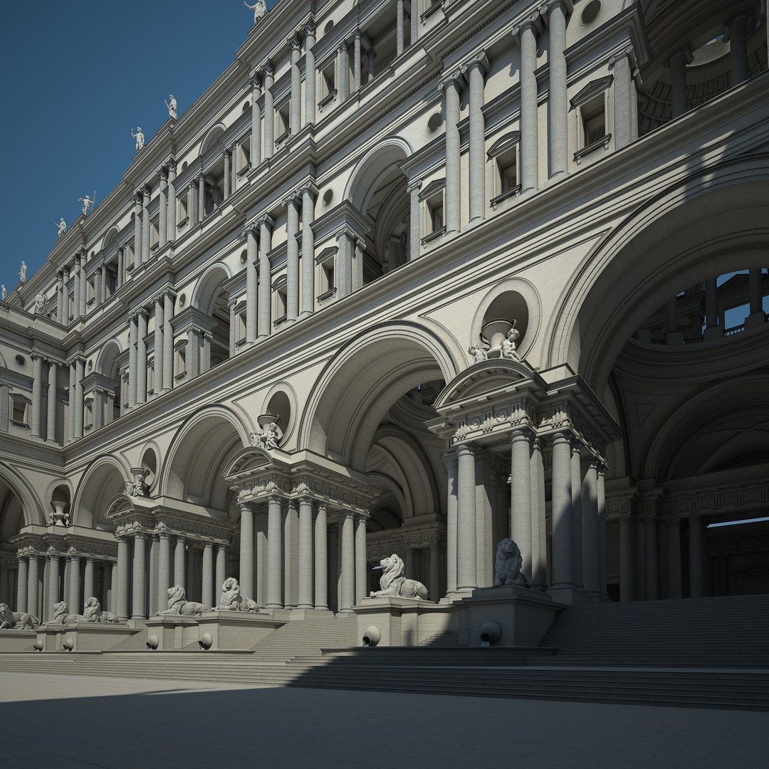 Ancient Temple Courtyard 3D Model – High Detail, V-Ray Ready - View 7