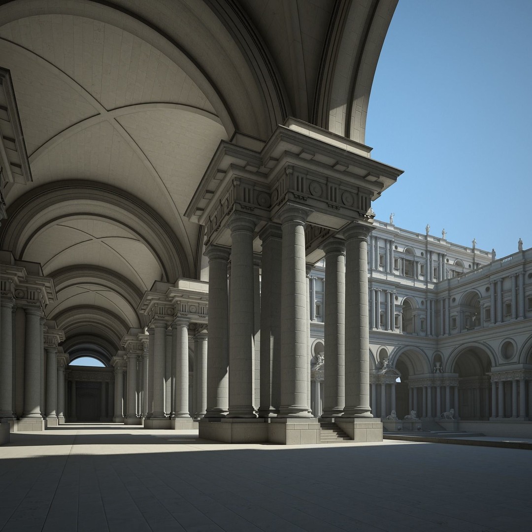 Ancient Temple Courtyard 3D Model – High Detail, V-Ray Ready - View 8