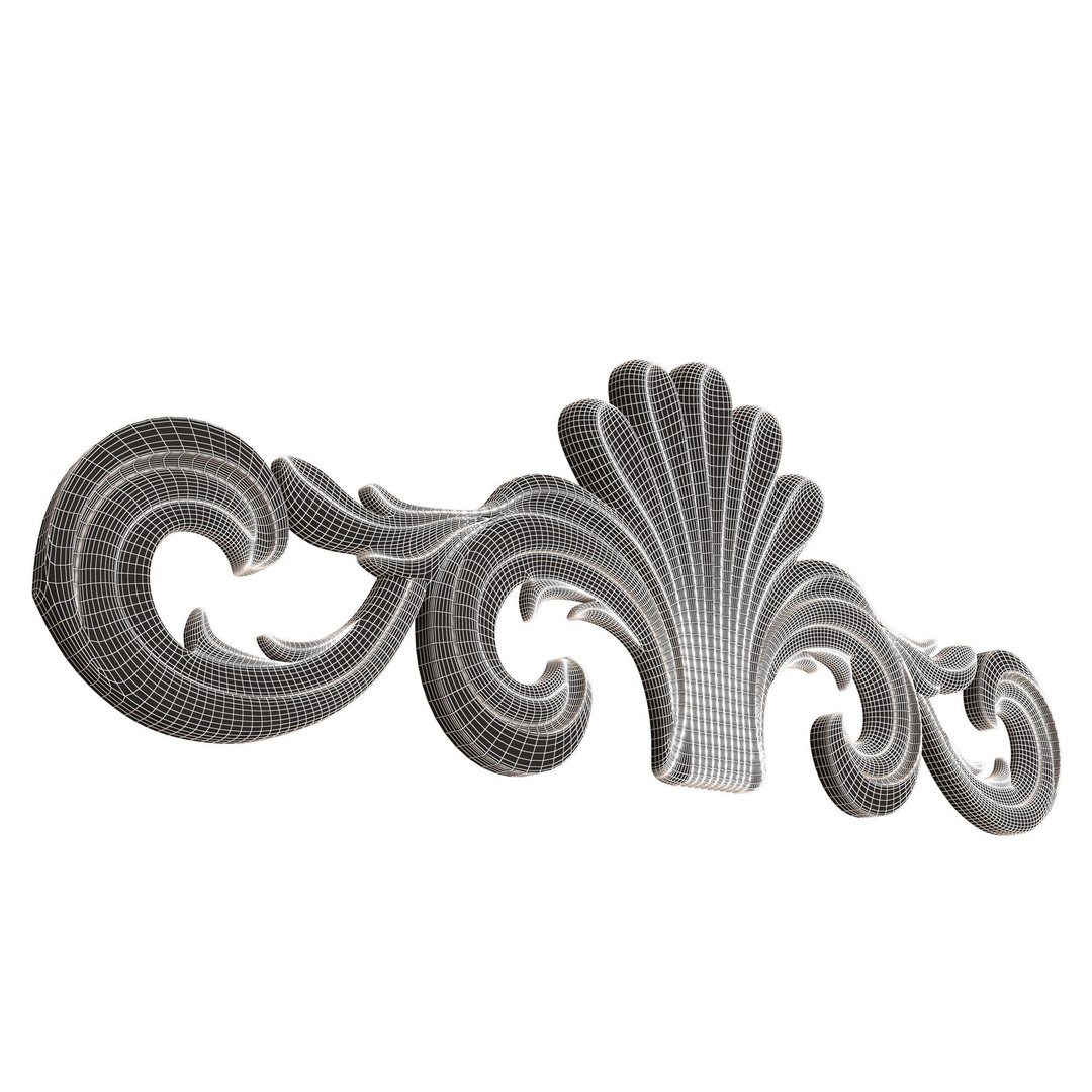 Carved Plaster Molding Decoration 3D Model – Low Poly Architectural Element, FBX, OBJ - View 11