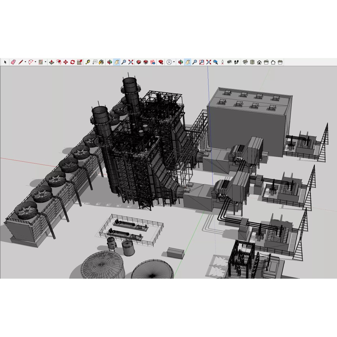 Gas Turbine Plant 3D Model – Low Poly Industrial Structure, FBX, OBJ