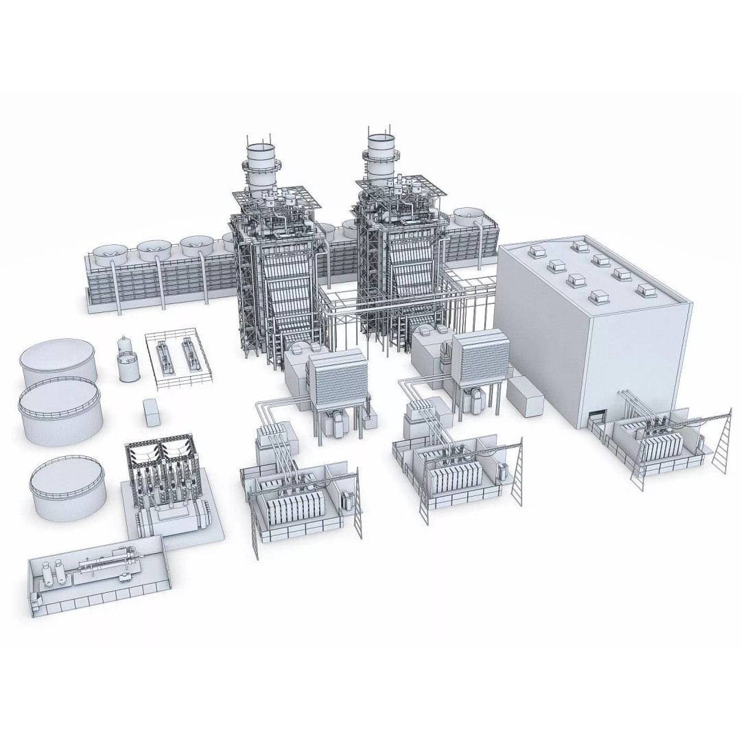 Gas Turbine Plant 3D Model – Low Poly Industrial Structure, FBX, OBJ - View 10