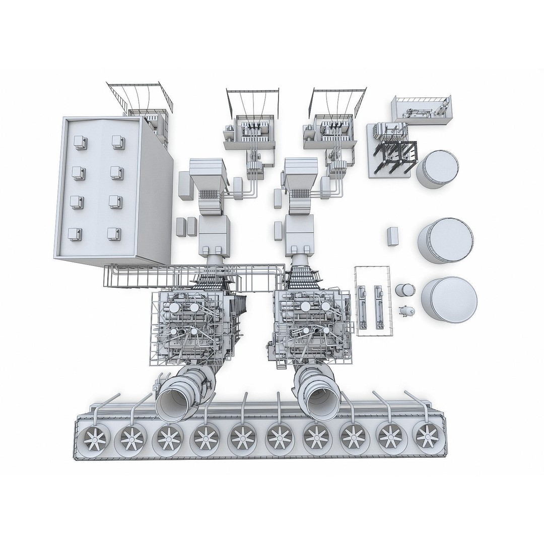 Gas Turbine Plant 3D Model – Low Poly Industrial Structure, FBX, OBJ - View 12
