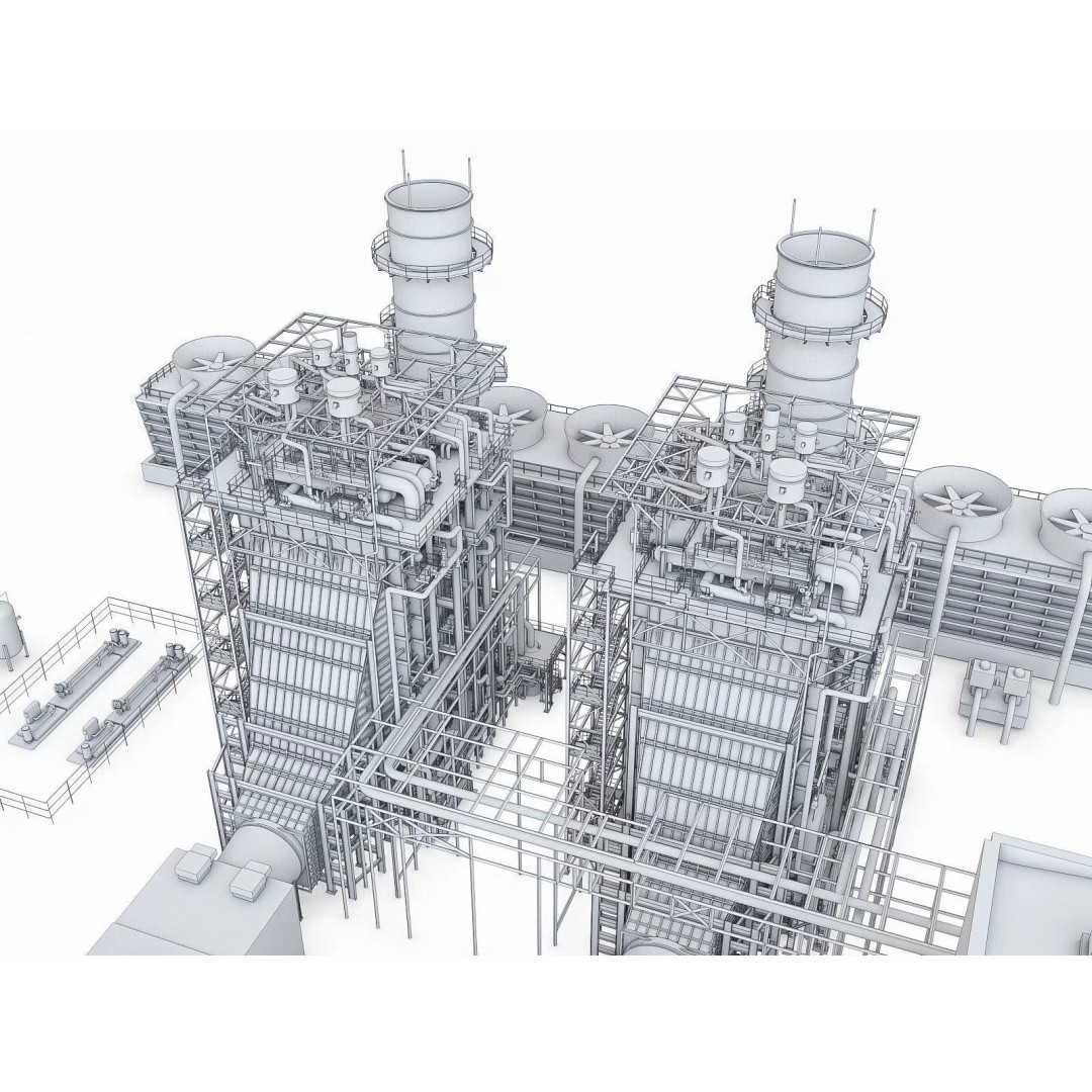 Gas Turbine Plant 3D Model – Low Poly Industrial Structure, FBX, OBJ - View 13