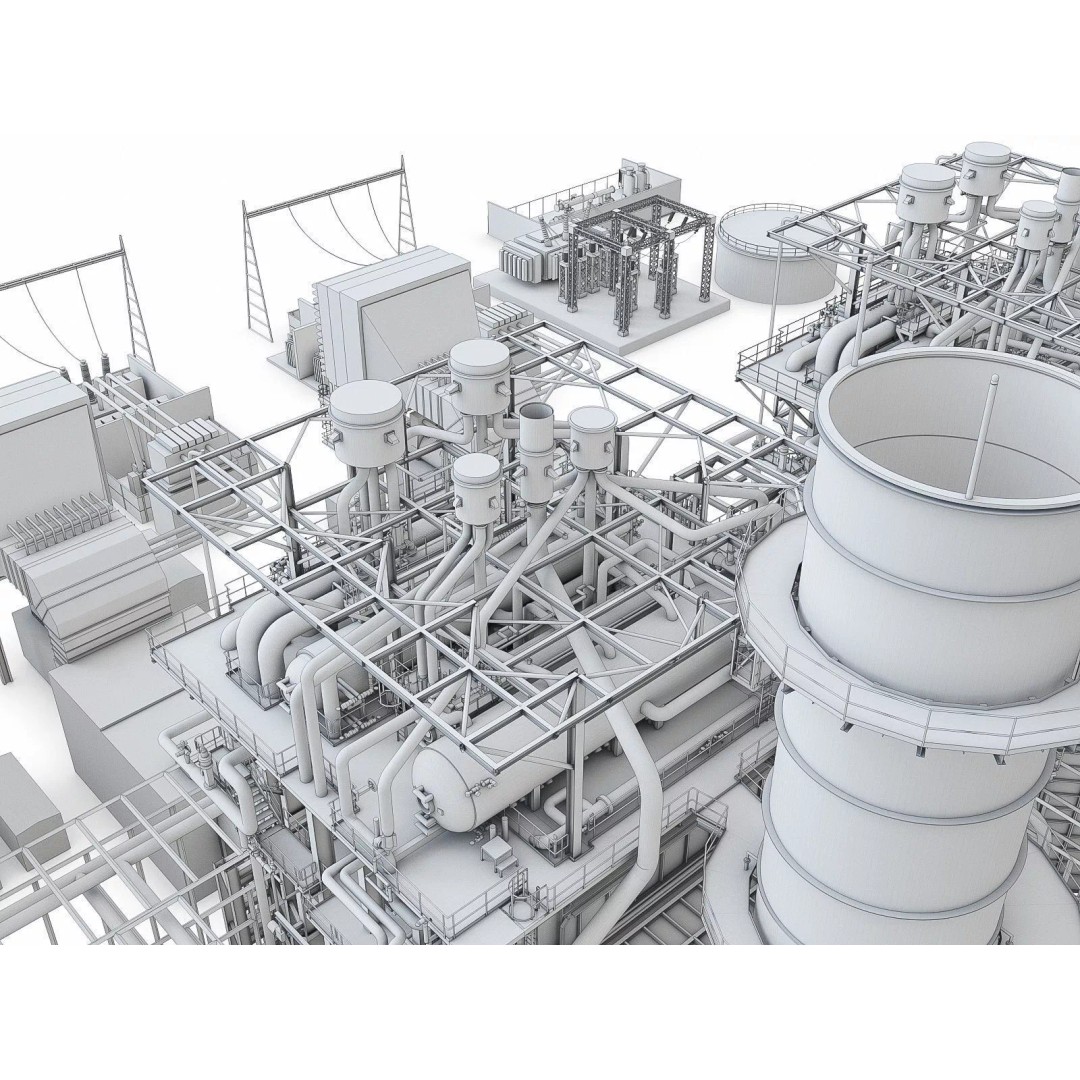 Gas Turbine Plant 3D Model – Low Poly Industrial Structure, FBX, OBJ - View 15