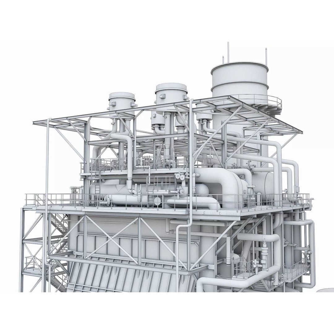Gas Turbine Plant 3D Model – Low Poly Industrial Structure, FBX, OBJ - View 16