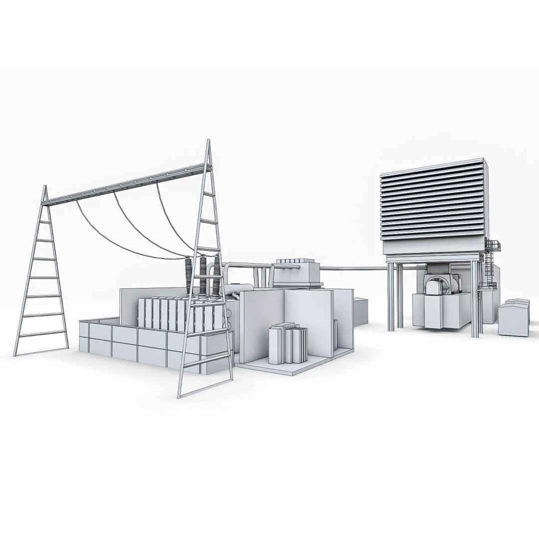 Gas Turbine Plant 3D Model – Low Poly Industrial Structure, FBX, OBJ - View 23