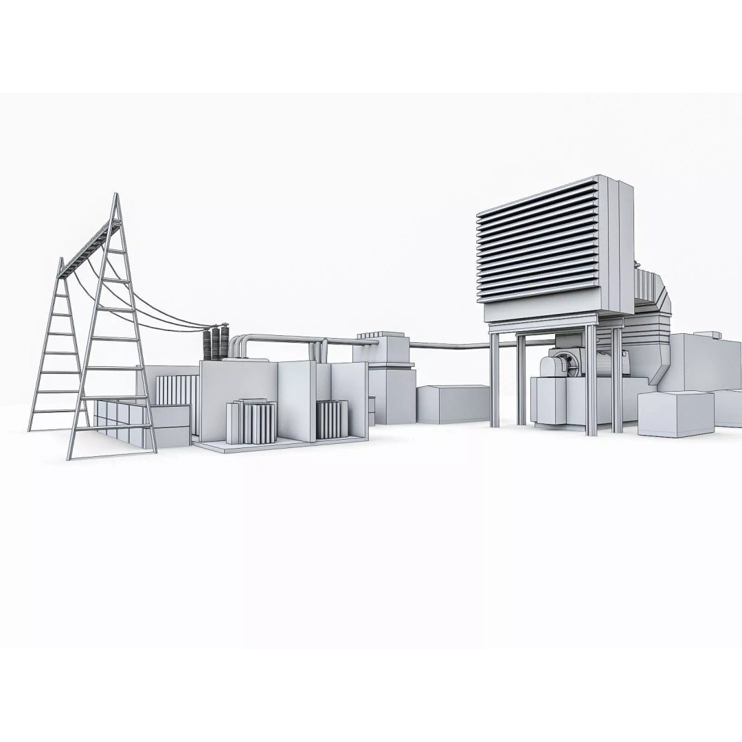 Gas Turbine Plant 3D Model – Low Poly Industrial Structure, FBX, OBJ - View 24