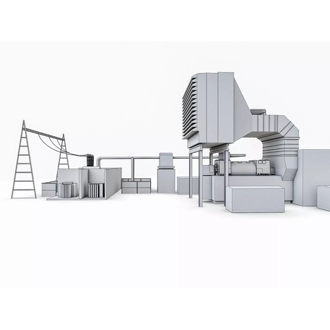 Gas Turbine Plant 3D Model – Low Poly Industrial Structure, FBX, OBJ - View 25