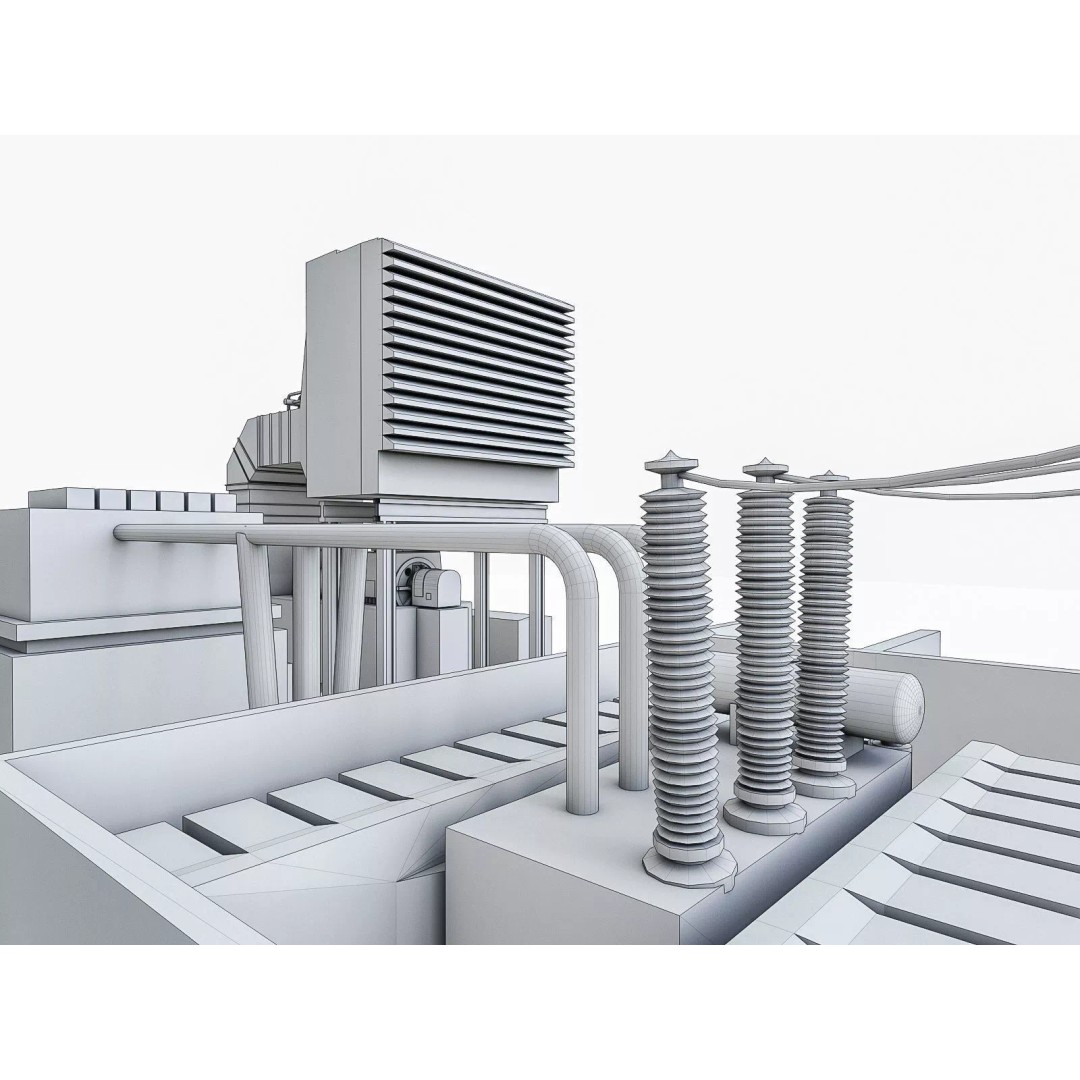 Gas Turbine Plant 3D Model – Low Poly Industrial Structure, FBX, OBJ - View 26