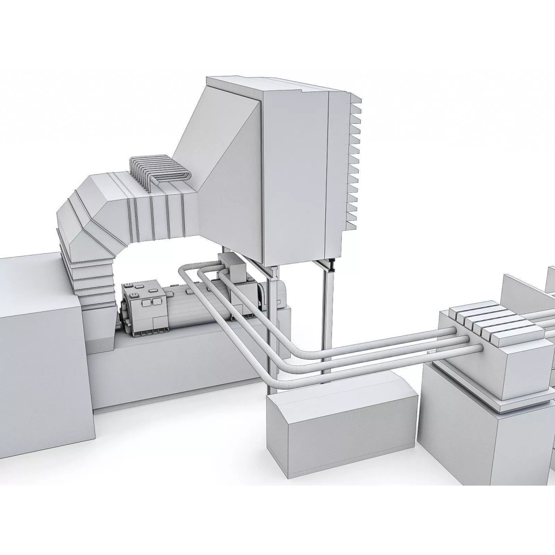 Gas Turbine Plant 3D Model – Low Poly Industrial Structure, FBX, OBJ - View 27
