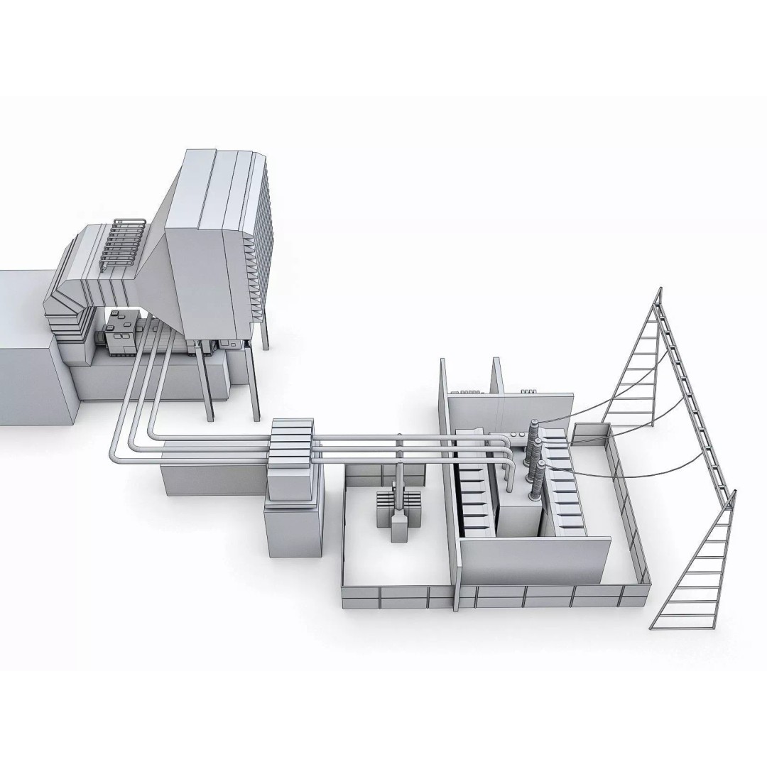 Gas Turbine Plant 3D Model – Low Poly Industrial Structure, FBX, OBJ - View 28