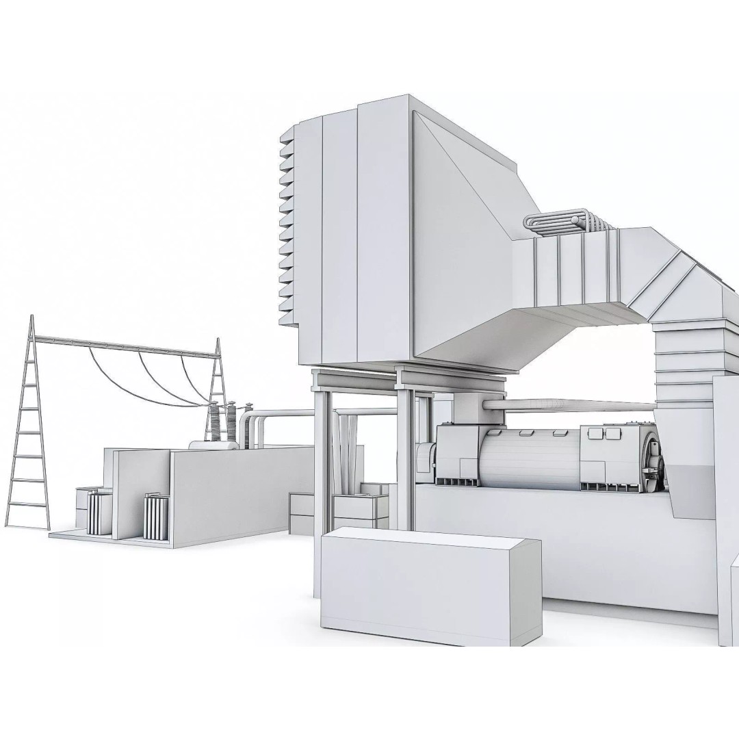 Gas Turbine Plant 3D Model – Low Poly Industrial Structure, FBX, OBJ - View 29