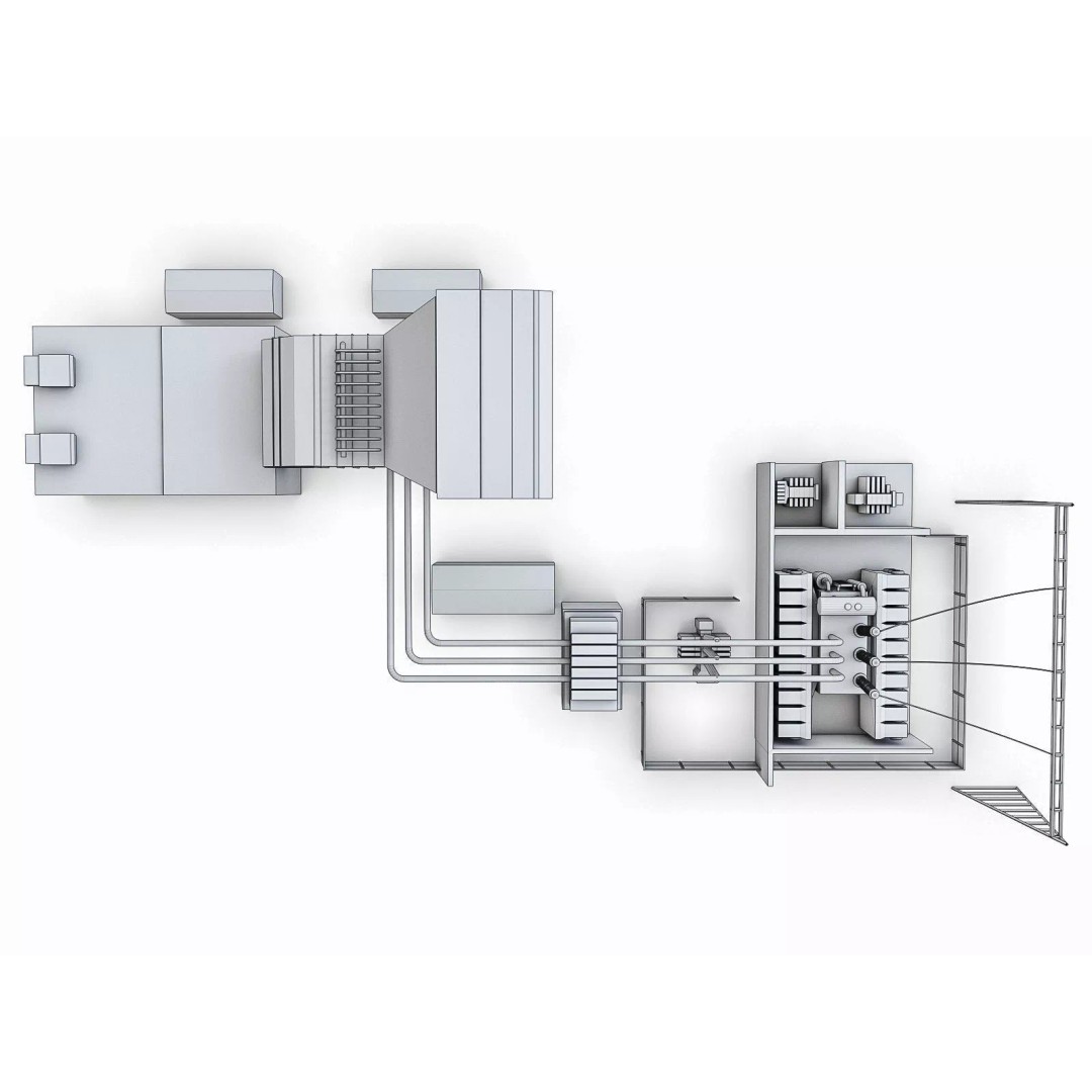 Gas Turbine Plant 3D Model – Low Poly Industrial Structure, FBX, OBJ - View 30